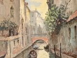 un tableau représentant un bateau descendant un canal