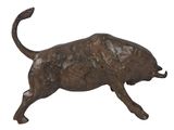 statue of a running bull on a white background