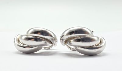 une paire de boucles d'oreilles plaquées argent sur fond blanc