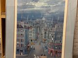 tableau représentant une scène urbaine avec une calèche au premier plan