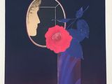 a picture of a flower in a vase with a mirror
