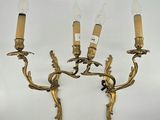 pair of antique brass wall sconces with birds and leaves