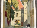 affiche de voyage française représentant une ruelle d'un village français