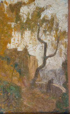 une image représentant un tableau d'un arbre dans un paysage