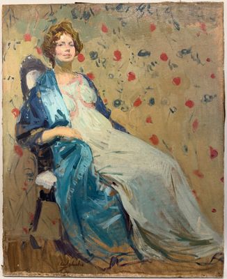 une image d'un tableau représentant une femme assise sur une chaise