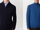 deux hommes vêtus de pulls bleus et noirs, debout l'un à côté de l'autre