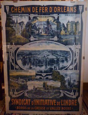 Affiche française représentant le château d'Orléans et ses environs