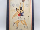 an old book with a drawing of a basketball player about to throw the ball
