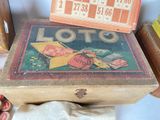 a wooden box that has a lotto game on top of it