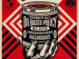 a black and red poster with a hand holding a paint can