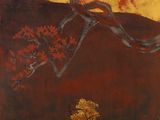 an image of a painting of a landscape with trees in the foreground
