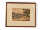 painting of a horse and carriage on a country road