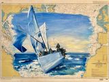 un tableau représentant un homme sur un voilier en pleine mer