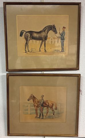 M. MOURLON : en pendant, deux aquarelles « dressage de cheval », ...