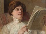 tableau représentant une femme assise sur une chaise, en train de lire un livre