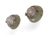 pair of silver and rose quartz stud earrings