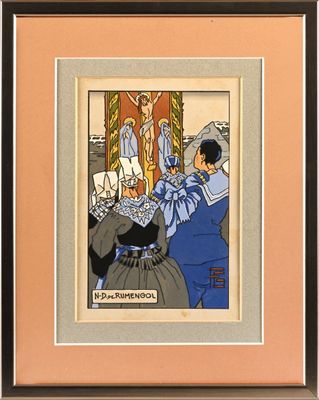 tableau représentant une femme en robe bleue et un homme en costume bleu