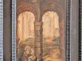 painting of a woman kneeling in a doorway with a man kneeling beside her