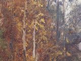 painting of a river in a wooded area with trees in the foreground