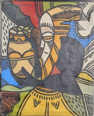 une image représentant un tableau d'une femme avec un panier sur la tête