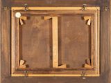 an old picture frame with a baseball in it and a baseball in the middle