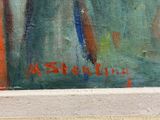 an image of a painting of a woman with a umbrella in a park