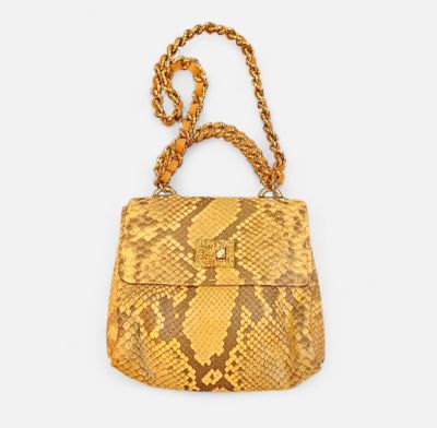 HERMANO SCERVINO, sac en python jaune, anse en métal doré et…