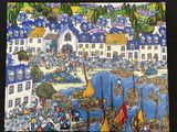 a picture of a painting of a harbor with boats