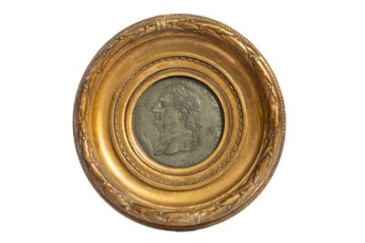 Médaillon figurant un profil de Vitell IX en métal patiné, c…