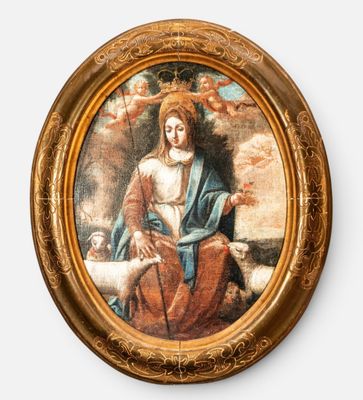 an image of a painting of a woman holding a lamb