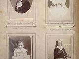 four old black and white photos of a baby and a woman