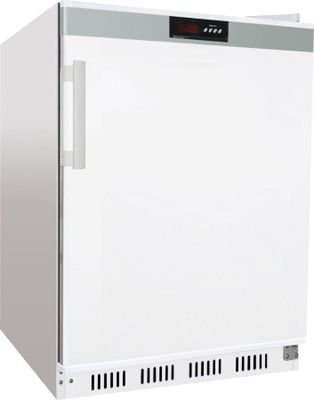a white freezer sitting on top of a white counter