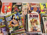a box full of comic books on a table