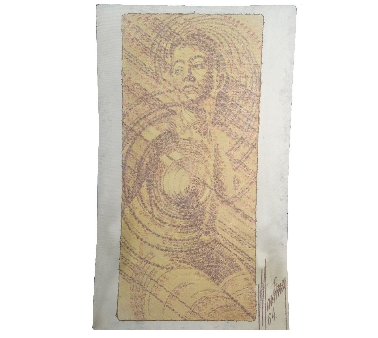 Ecole du XXe s. Nu féminin Fusain et sanguine sur textile, signée MARTINEZ en bas à droite 185 x 175 cm