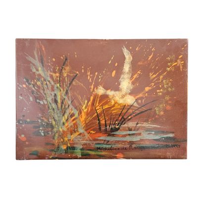 un tableau représentant un incendie au milieu d'un champ