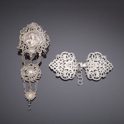 two pieces of silver jewelry including a broochet and earrings