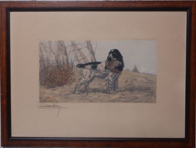 tableau représentant un oiseau perché au-dessus d'un champ recouvert d'herbe sèche