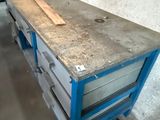 a workbench that is being built in a garage