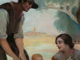 a painting of a man and a woman with a baby
