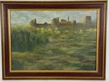 une photo d'un tableau représentant un château accroché au mur