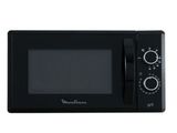 four à micro-ondes noir avec commandes électroniques sur fond blanc
