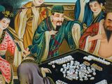 painting of a group of people playing a game of mahjong