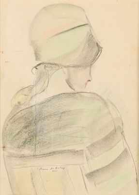 un dessin d'une femme avec un chapeau sur la tête