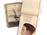 un livre ouvert sur lequel figure l'image d'un homme dans un bateau