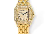 a lady ' s 18k yellow gold diamond set wristwatch