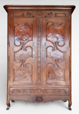 an image of a wooden cabinet with two doors on one side and a drawer on the other