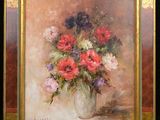 une peinture de fleurs dans un vase sur une table
