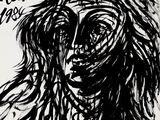 an image of a black and white drawing of a woman ' s face