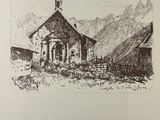 drawing of a church with a steeple and a steeple on the roof
