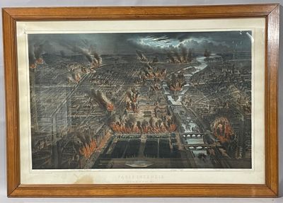 painting of an aerial view of a city with a lot of buildings
